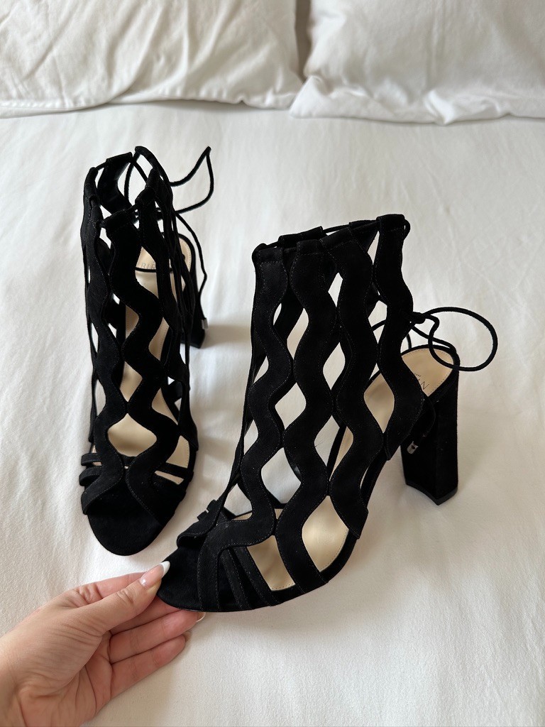 Alexandre Birman Loretta Black Suede Block Heel Sandals EU 39.5 US 9.5 NIB