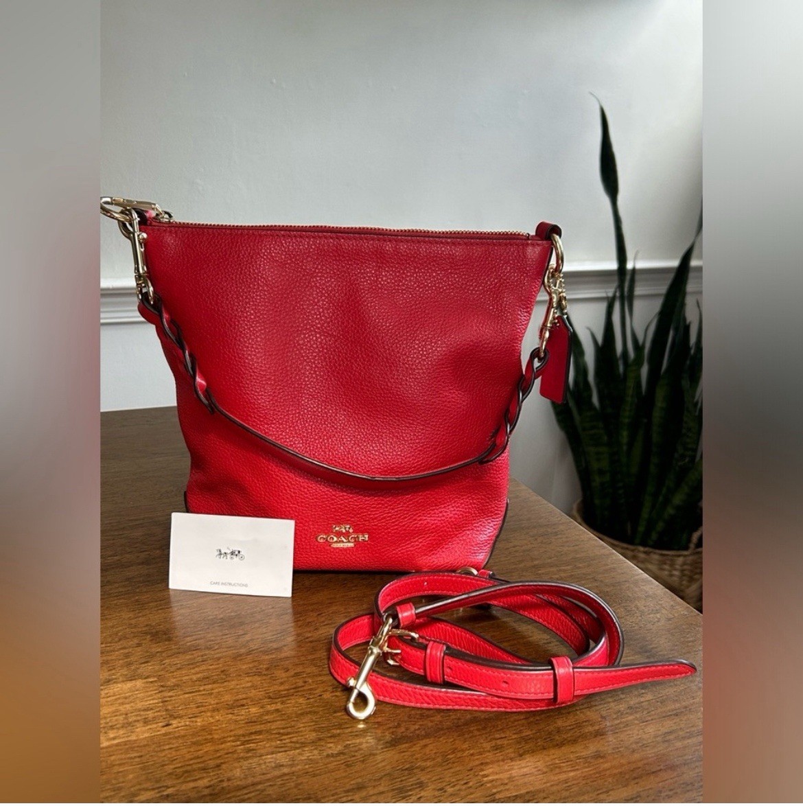 COACH Mini Abby Duffel Shoulder Crossbody Bag RED Pebble Leather
