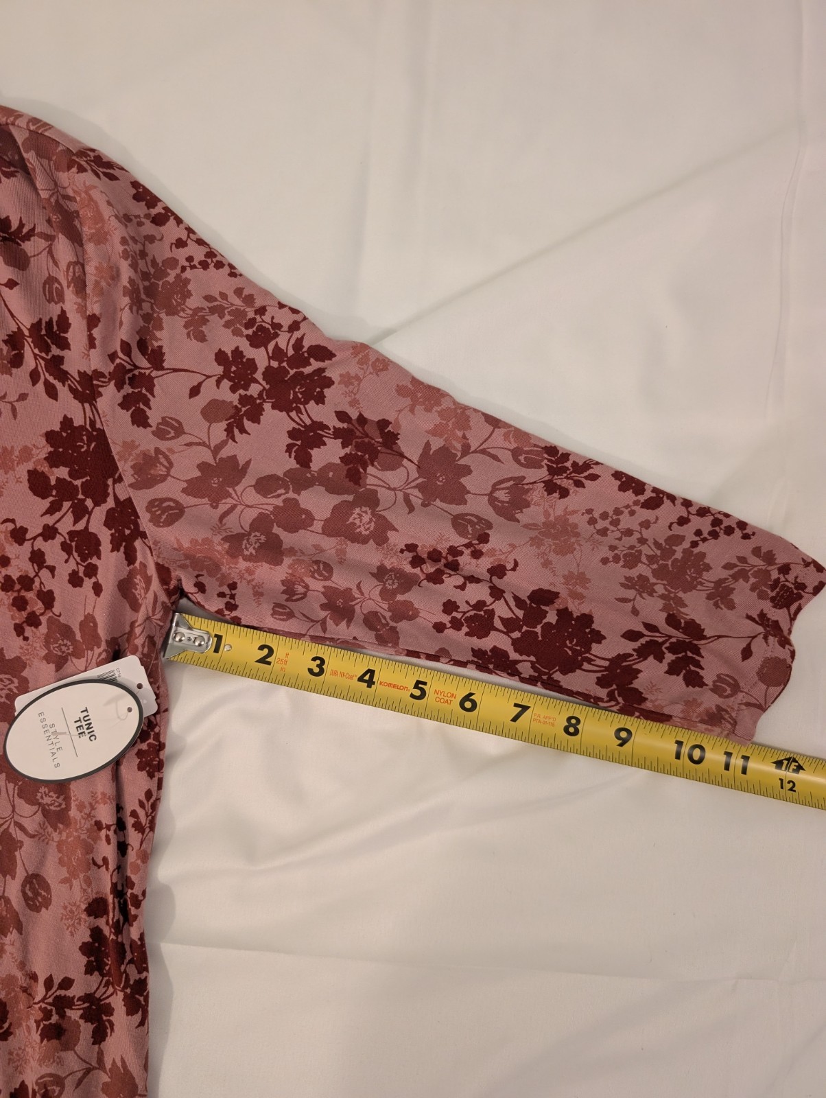 Soma Tunic Tee L Burgundy Pink Floral Asymmetrical 3/4 Sleeve Stretch NWT Soft