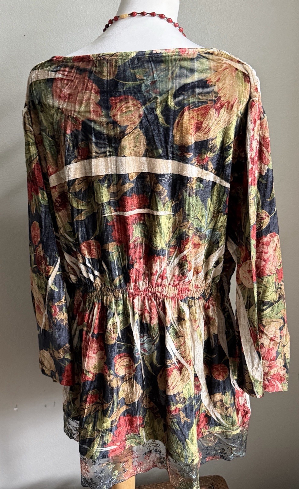 A Rare Bird NWT Floral Crushed Velvet Tunic Top w Pockets & Lace One SZ S M L XL