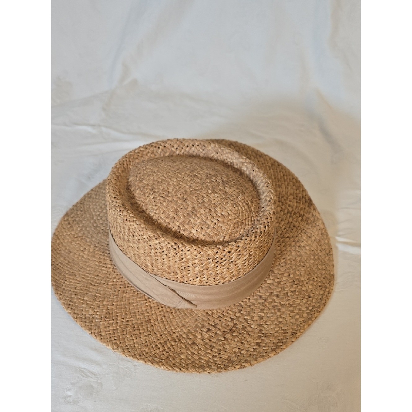 Peter Grimm Natural Brown Straw Fedora Panama Hat with Tan Band One Size