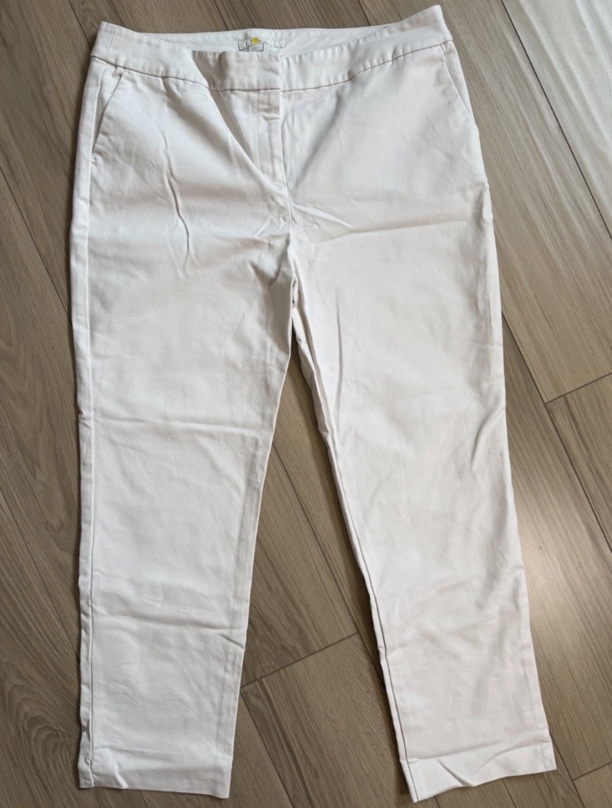 Boden Trousers Womens Size 12R Cream Cropped Ankle Stretch Straight Fit