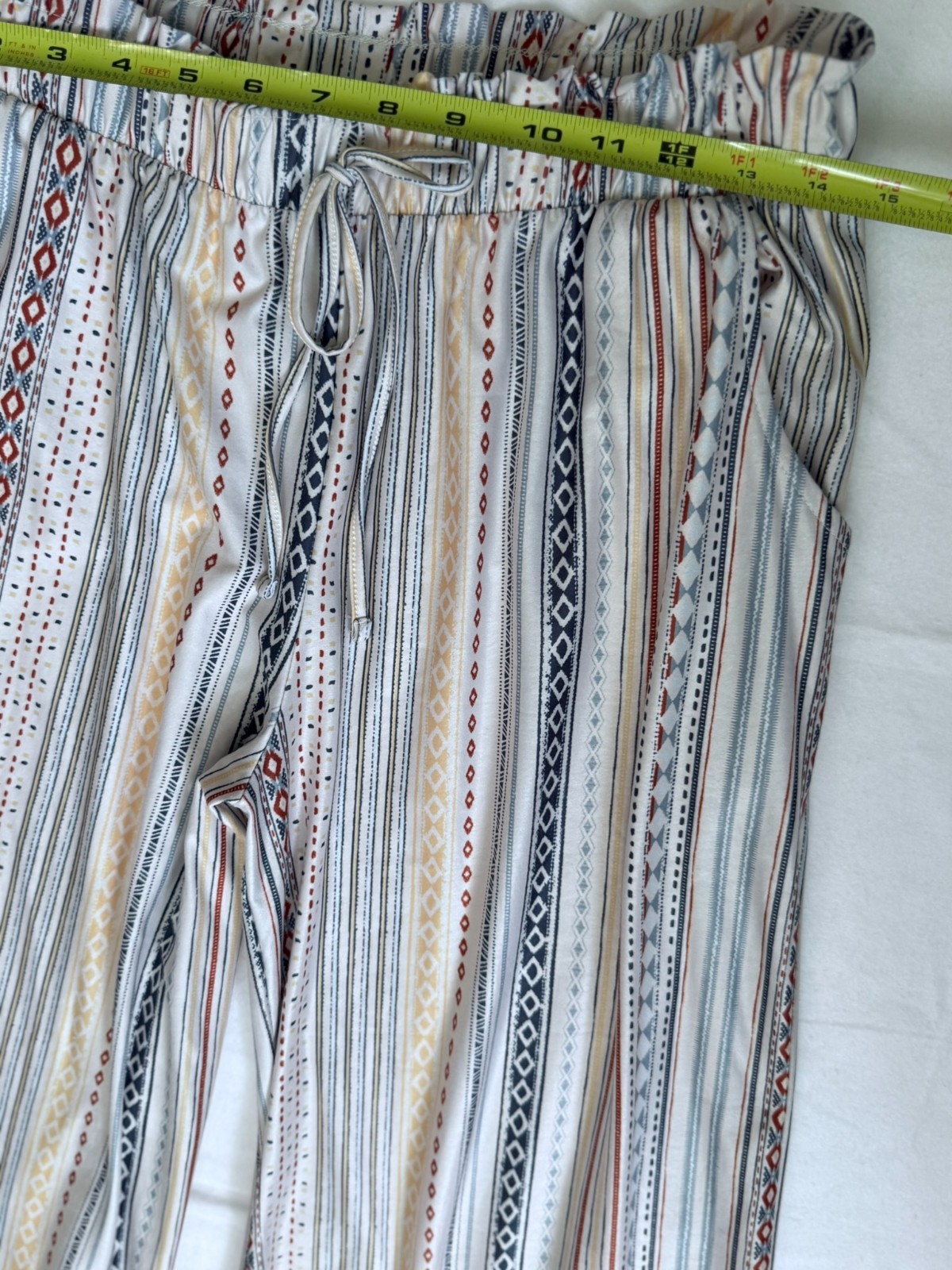 CLEO Women’s L Paperbag Waist Wide Leg Pants Boho Southwestern Stripe Pull On