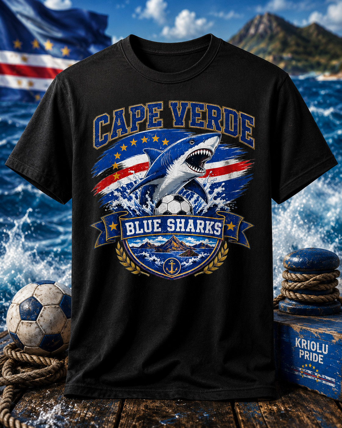 Cape Verde Flag Verdean Day Football Mens Light Cotton T-Shirt