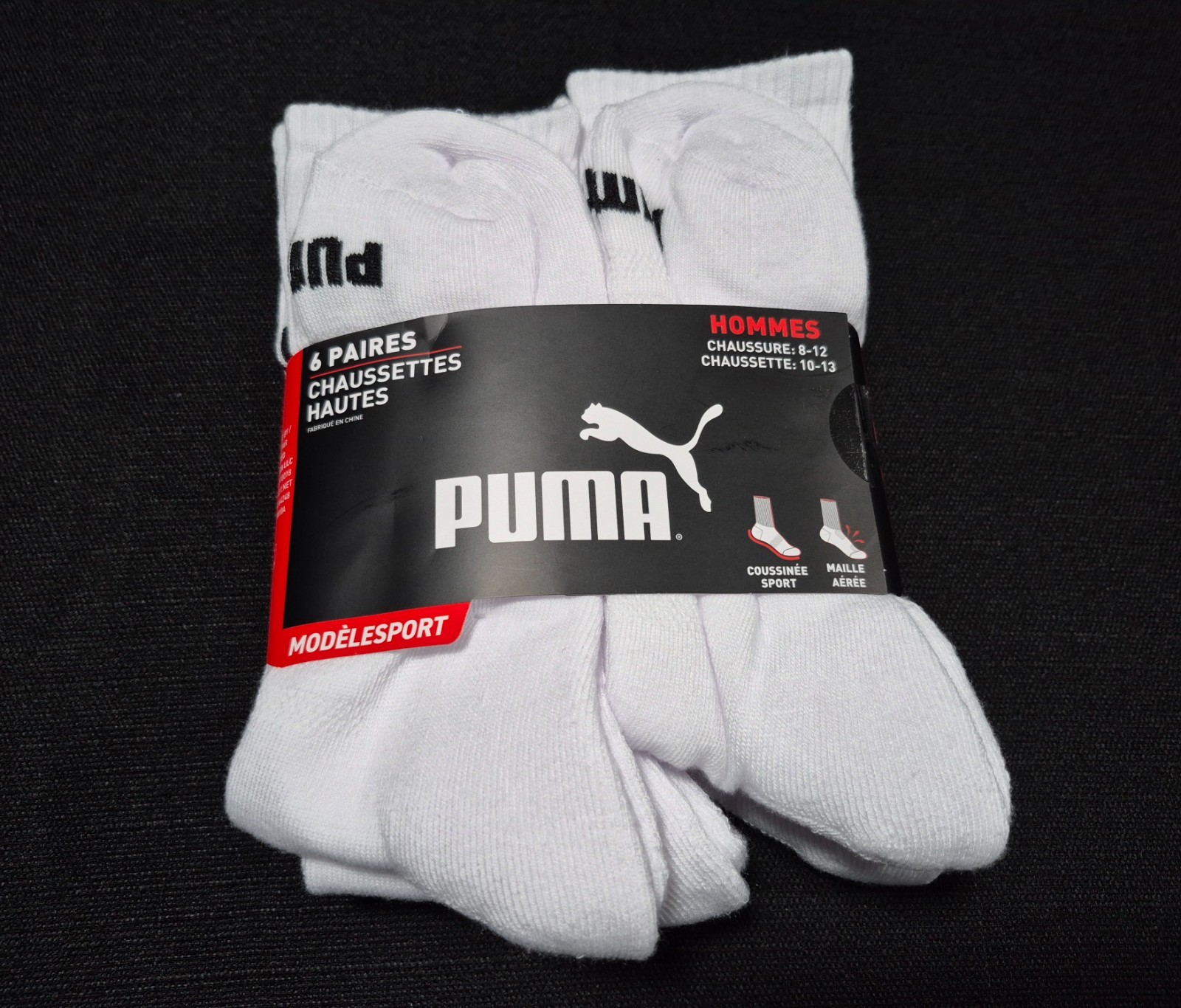 Puma Mens 6 Pairs Training crew Sports Socks SZ 8-12 Sports Style Cushioned