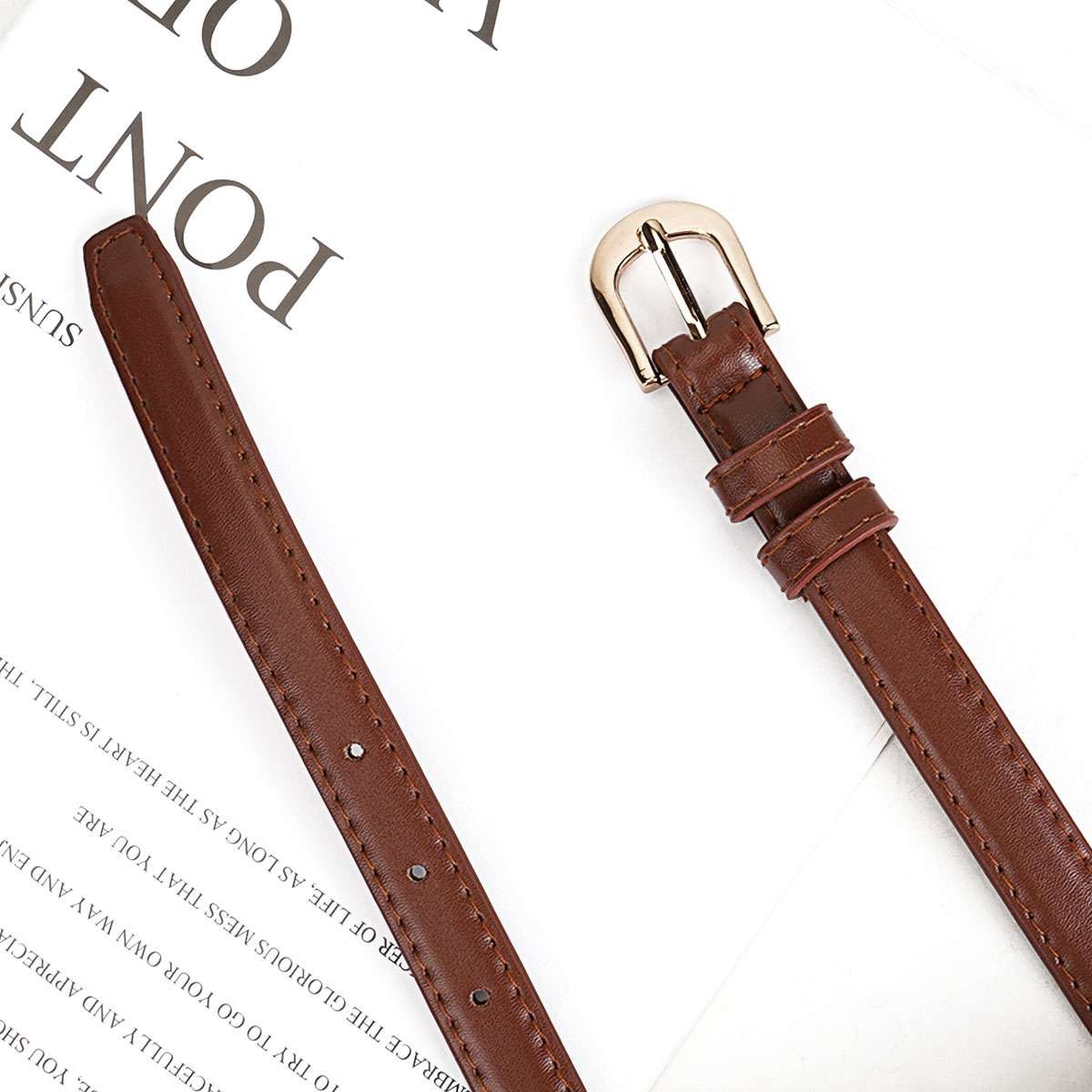 Women’s Leather Casual Dress Plain Solid Colors Belt Gold Buckle Ladies New