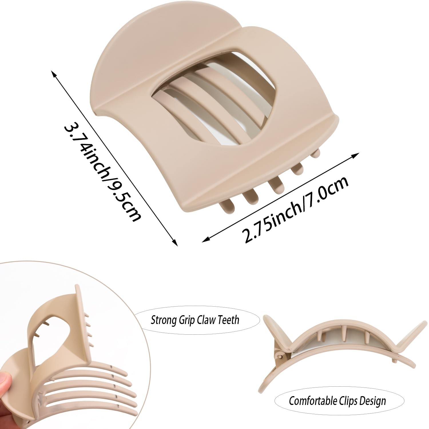 6 PCS Flat Hair Clips for Women, Ergonomic Curved 1 Count (Pack of 6), Beige