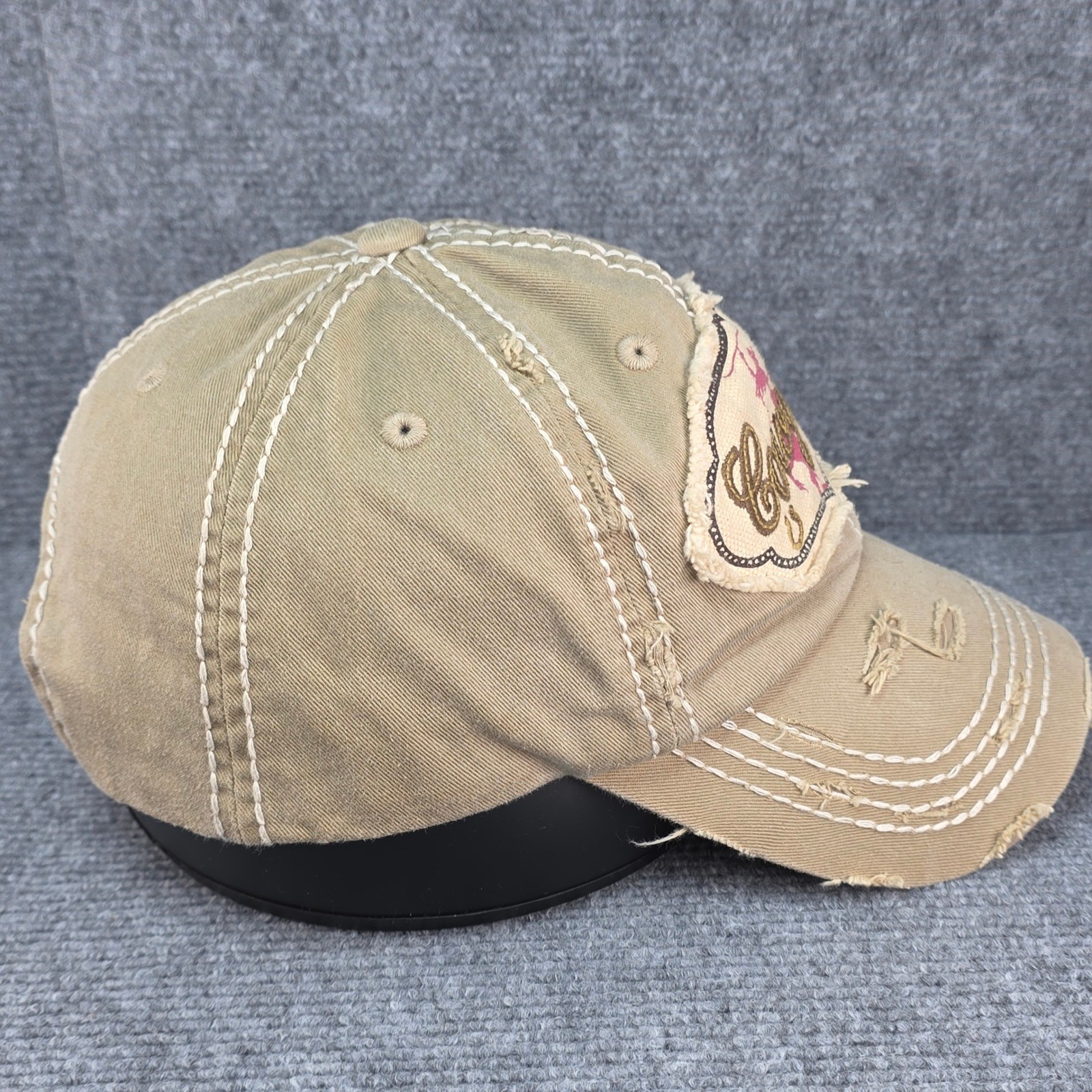 KBETHOS Hat Cap Womens Strap Back Tan Cowgirl Western Factory Distressed Grunge