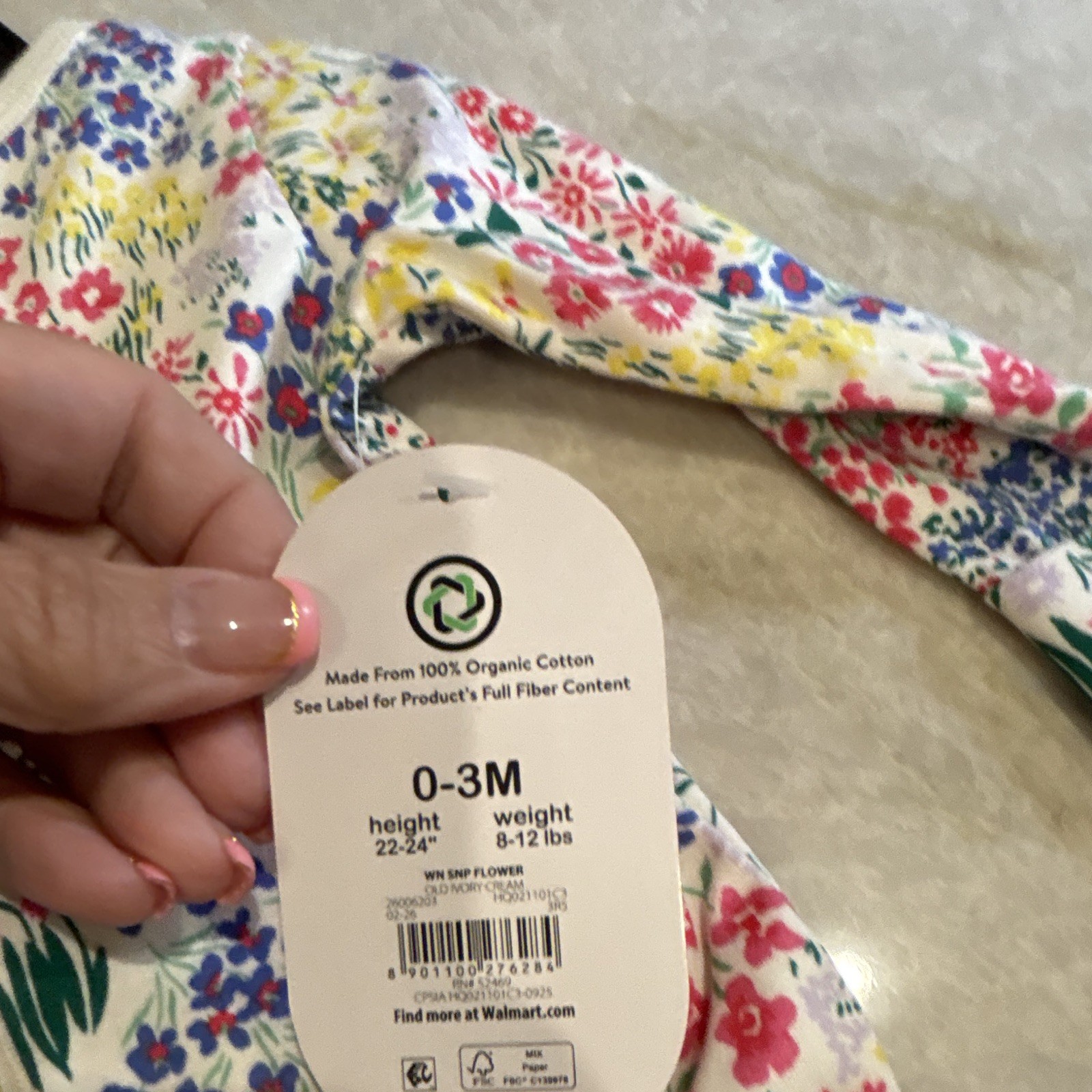 Wonder Nation 0-3M Multicolor Floral Organic Cotton Knit Zip Coverall One-Piece