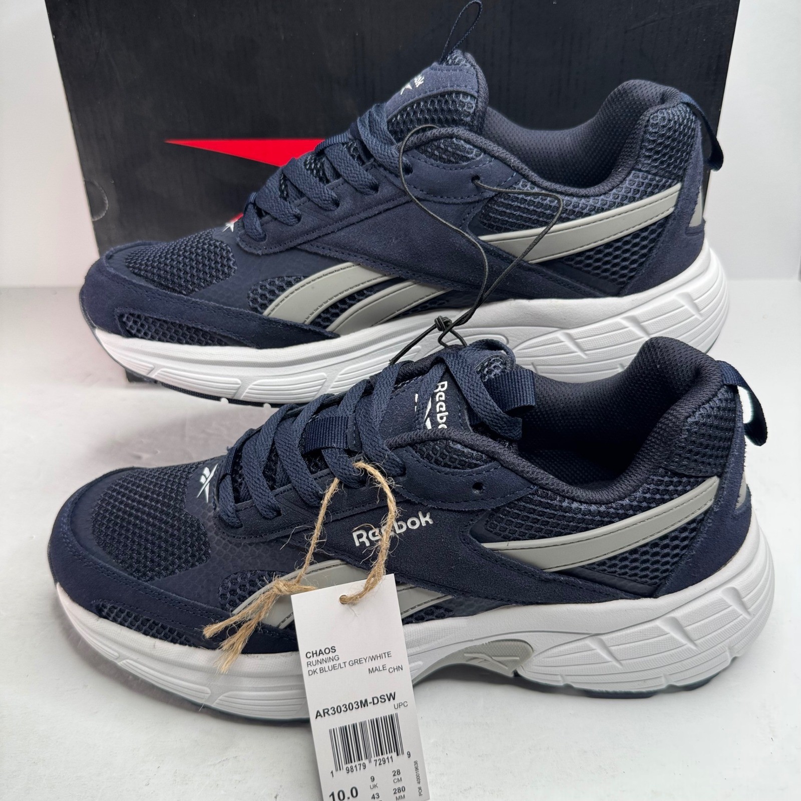 Reebok Chaos Mens Running Shoes Dark Blue Grey White AR30303M-DSW Size 10 NEW