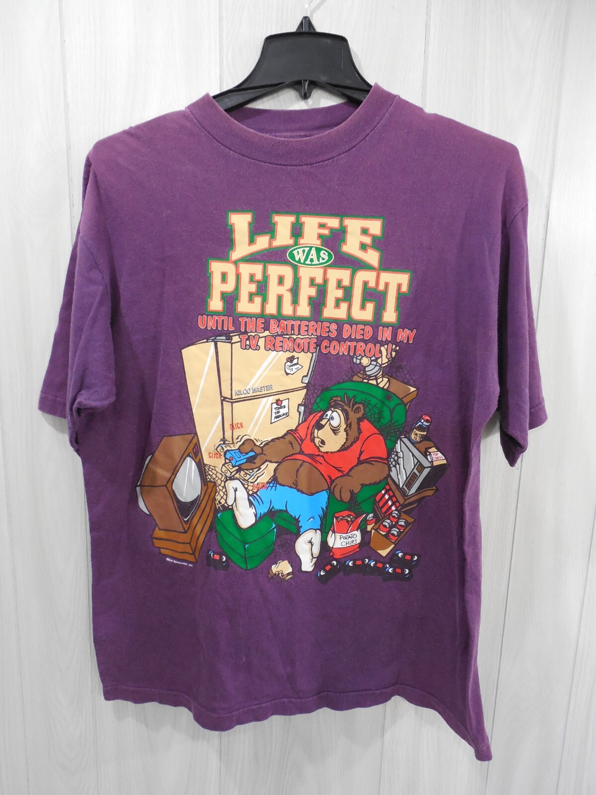Vintage 1990s Sun Life Was Perfect T-shirt Size L Purple Made in Oman Y2K