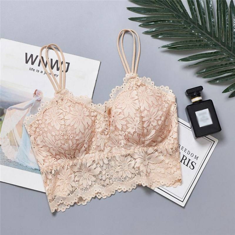Floral Bralette Top Padded Lace Tank A Bustier Cami Vest Women Backless Crop Bra