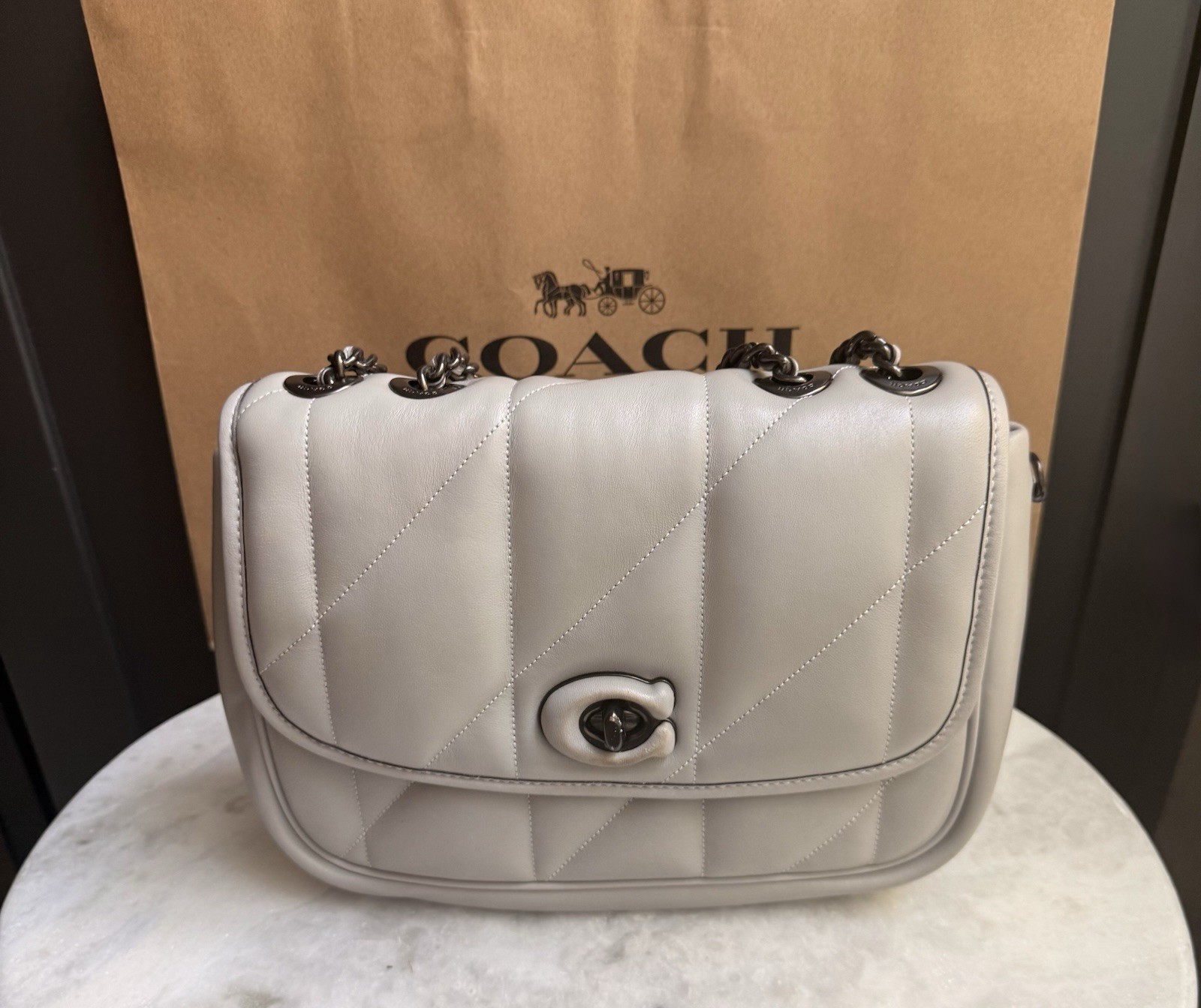 Coach Pillow Madison Shoulder Bag with Quilting in Dove Gray