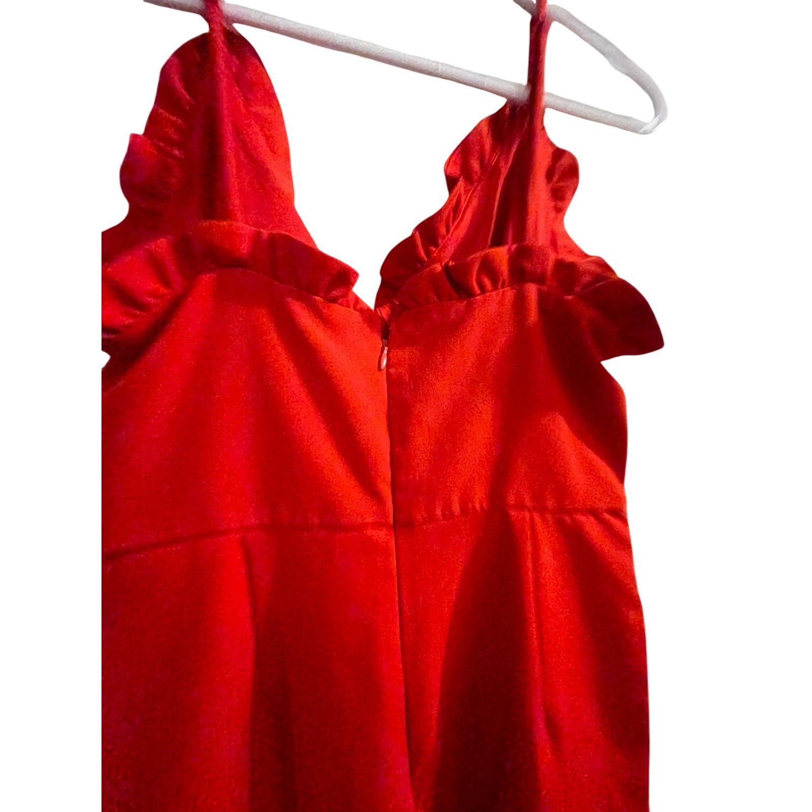 DO+BE Red Ruffle V-Neck Jumpsuit Adjustable Straps Straight Leg Womens Medium