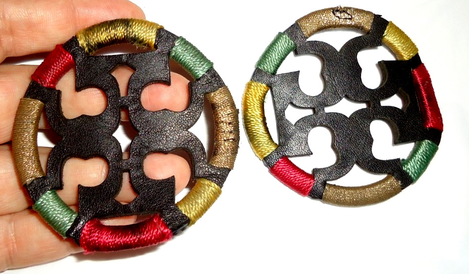 Authentic Tory Burch Emblem Logo Leather Black Colorful Accents Size-2.8 in