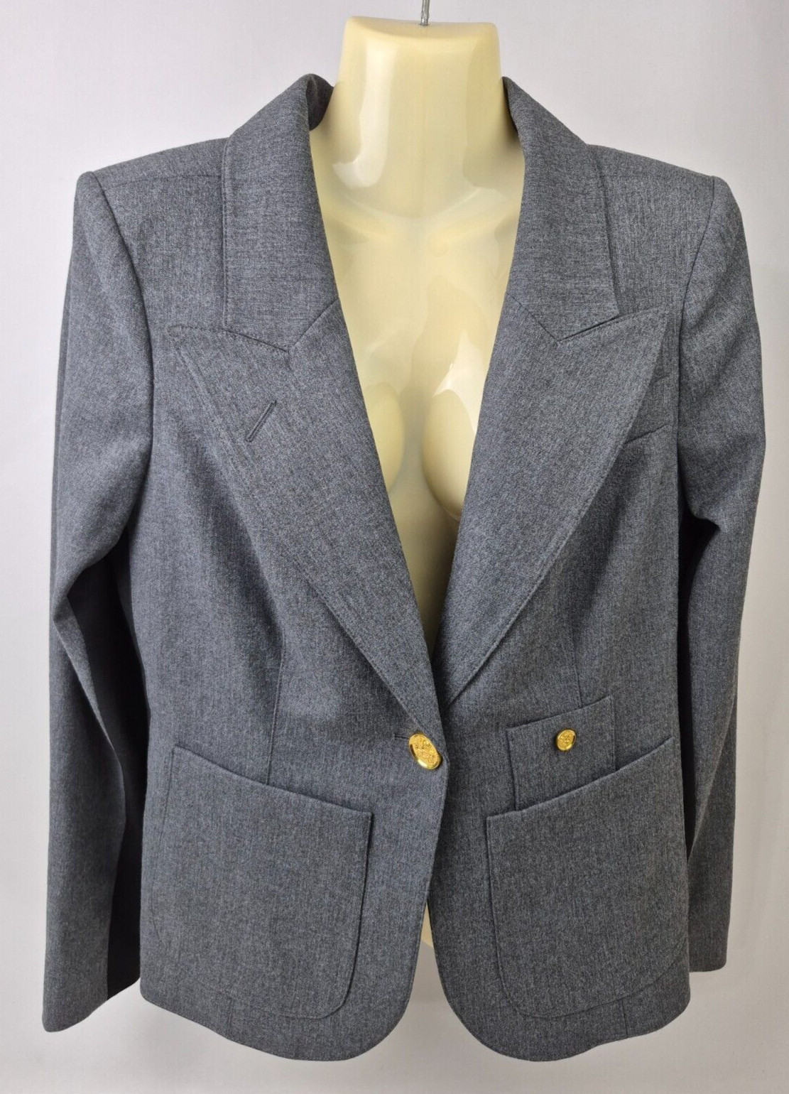 Smythe Women’s Charcoal Grey Black Patch Pocket Tux Stripe Blazer Size 12