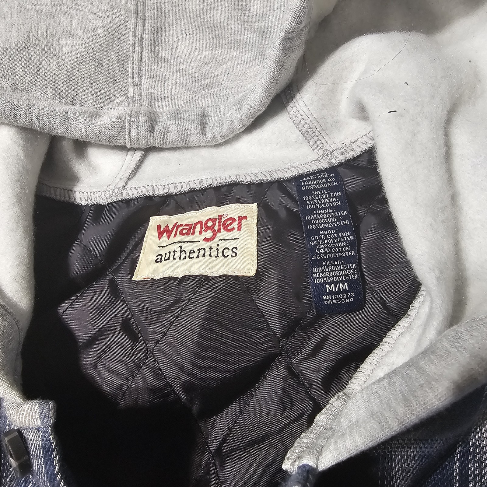 Wrangler Authentics Men M Blue Plaid Hooded Insulated Lined Button Shacket