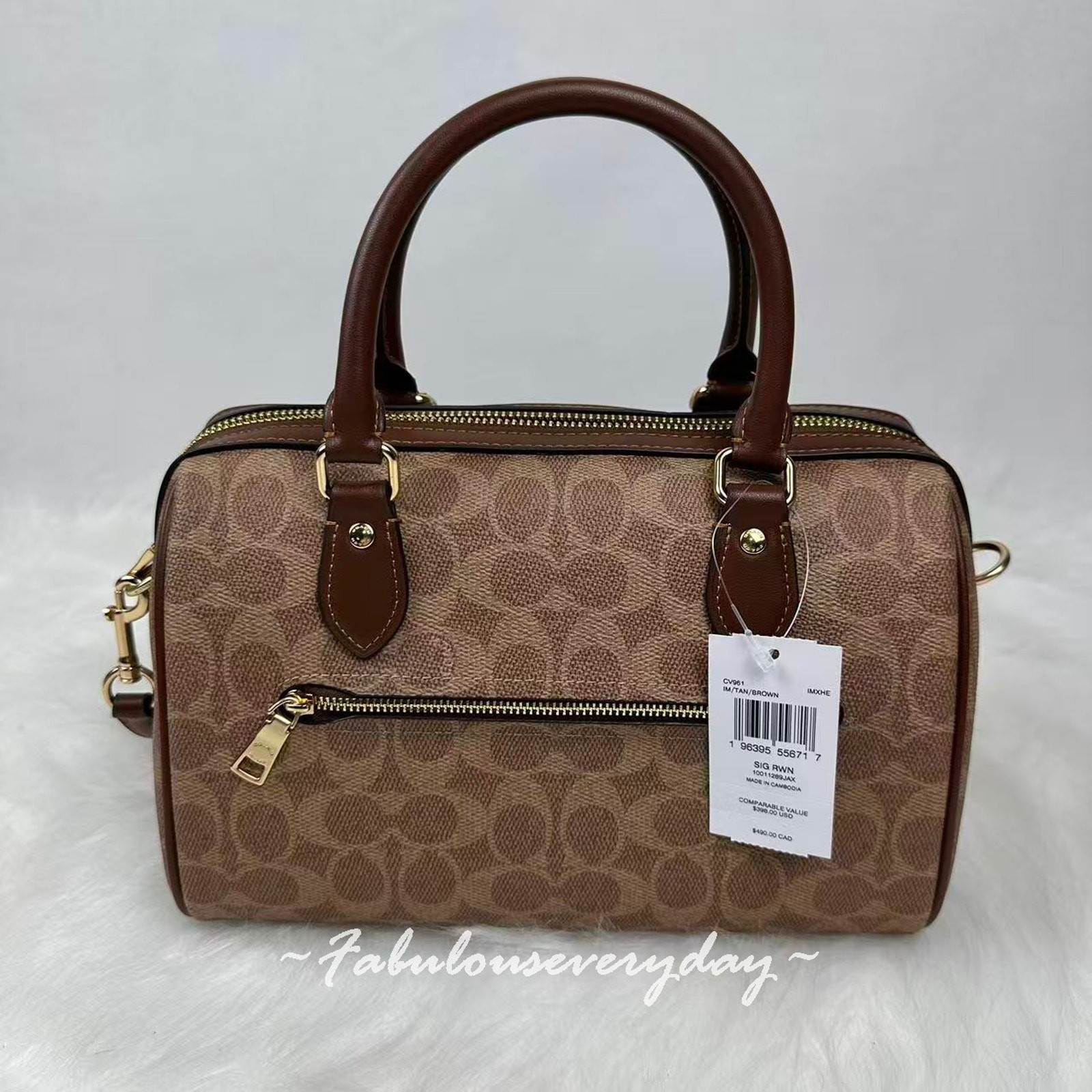 Coach Rowan Satchel Bag In Signature Canvas Gold/Tan/Brown CV961 NWT