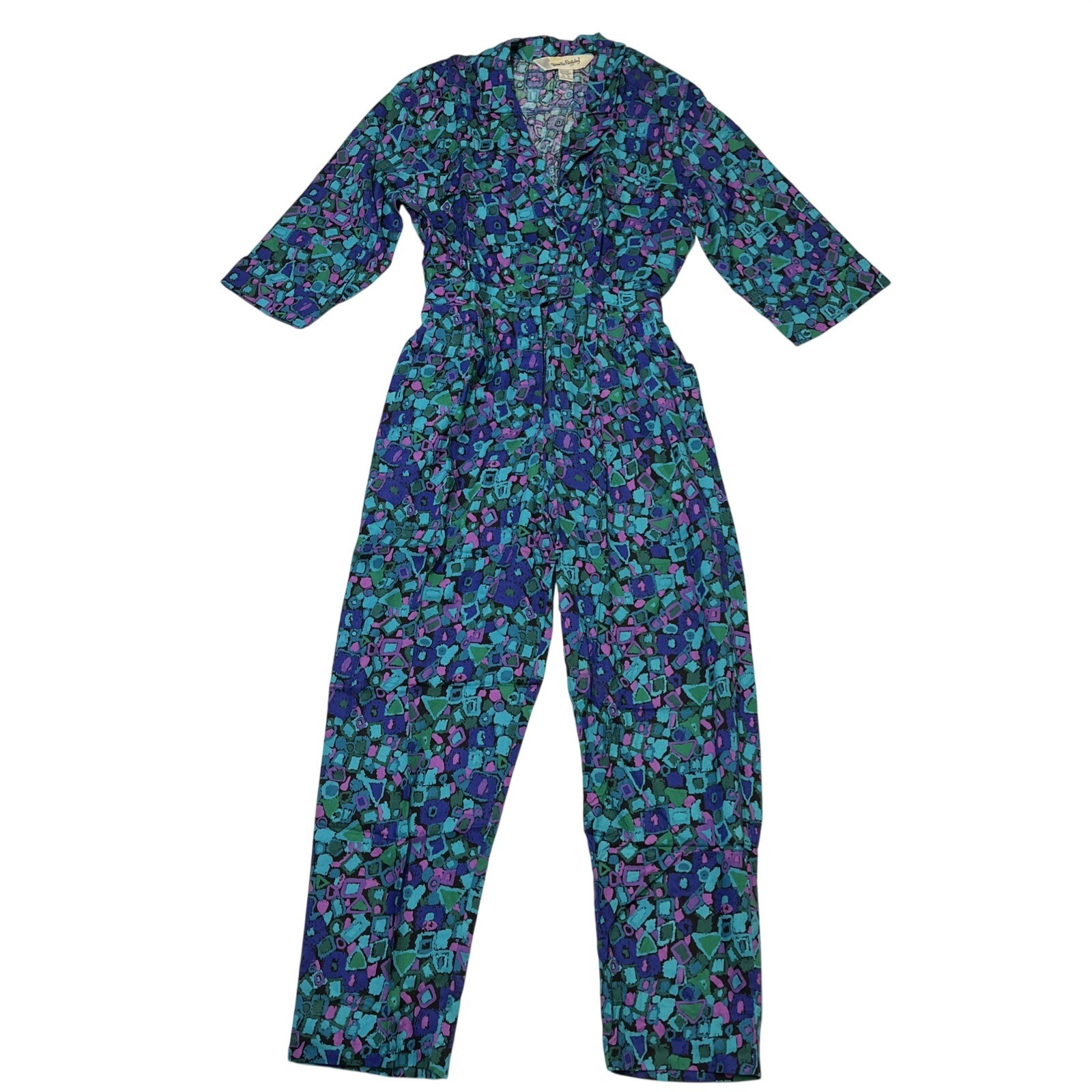 Vintage Diane Von Furstenburg Jumpsuit Colorful Geometric Womens 14 Retro Glam