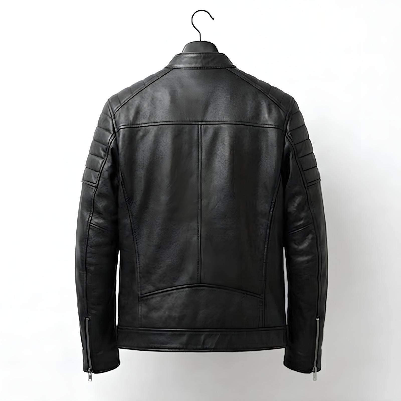 Men’s Black Real Sheepskin Leather Handmade Jacket Premium Motorcycle Coat