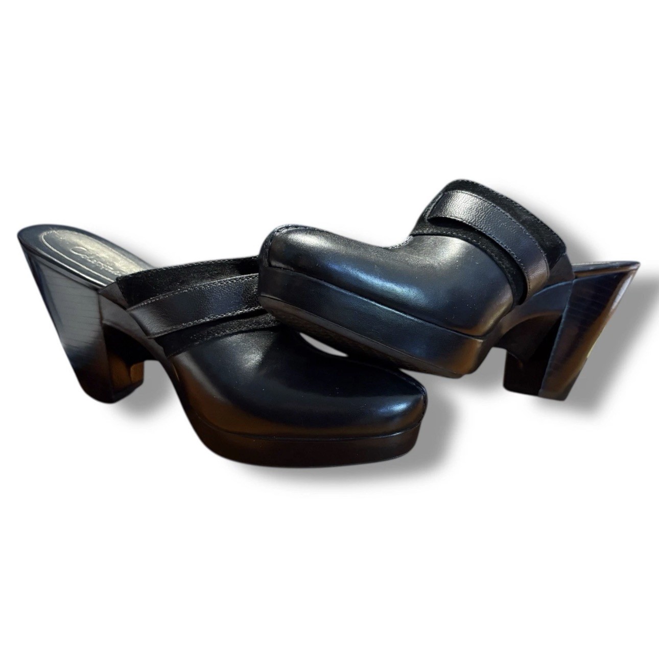 Cole Haan High Heel Mules Clogs Black Suede Leather