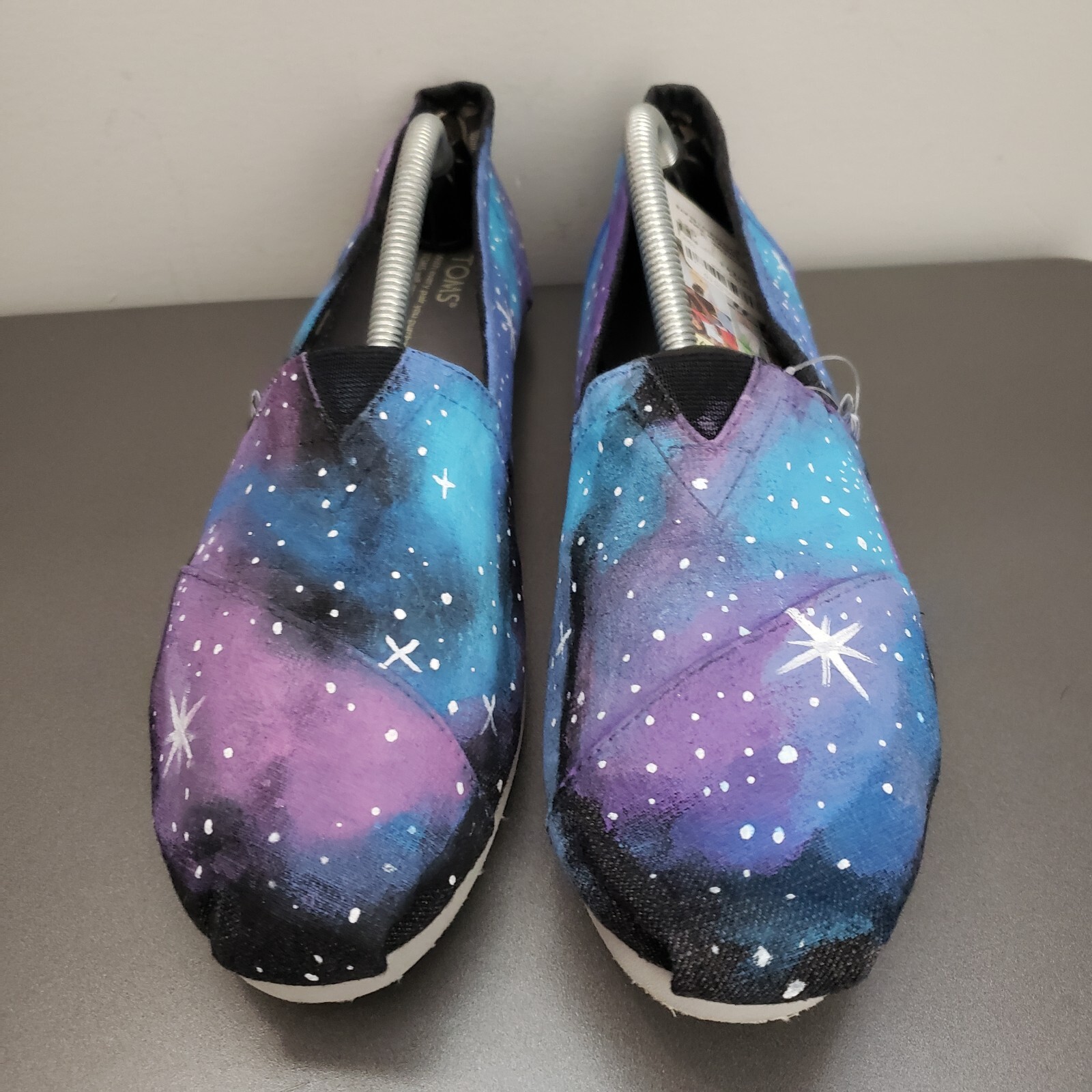 Hand Painted Original Toms Womens 8.5 Night Sky Stars Purple Blue Black Shoes