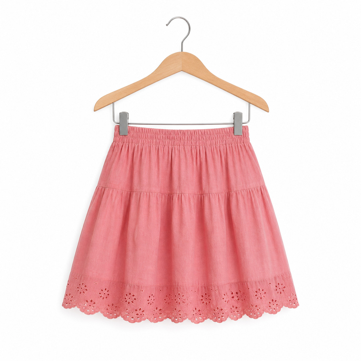 NWT UMGEE L 12 14 Rose Eyelet Detail Elastic Waistband Full Short Skirt Linen
