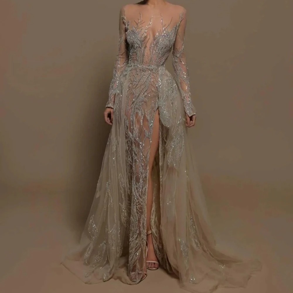 Detachable Tail Beads Party Evening Dress Formal Customized Vestidos De Gala