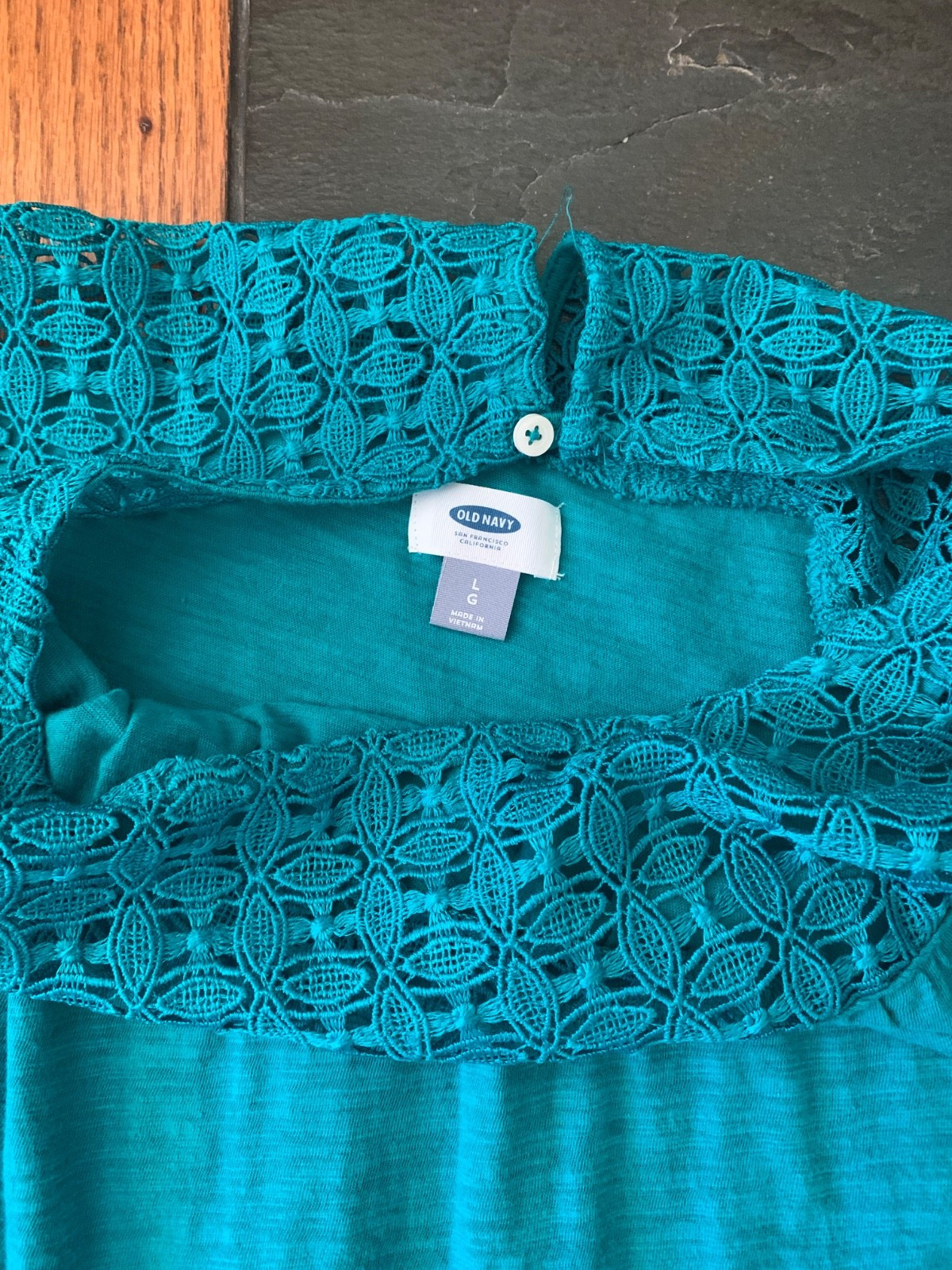 Old navy teal green cold shoulder lace top size large