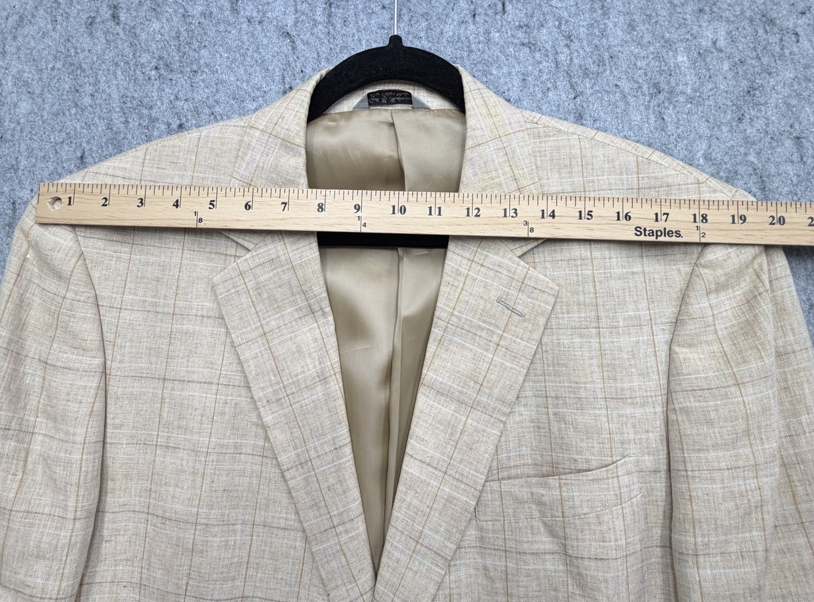 Haspel Blazer 42R Beige Windowpane Plaid 100% Linen 2-Button Sport Coat Jacket