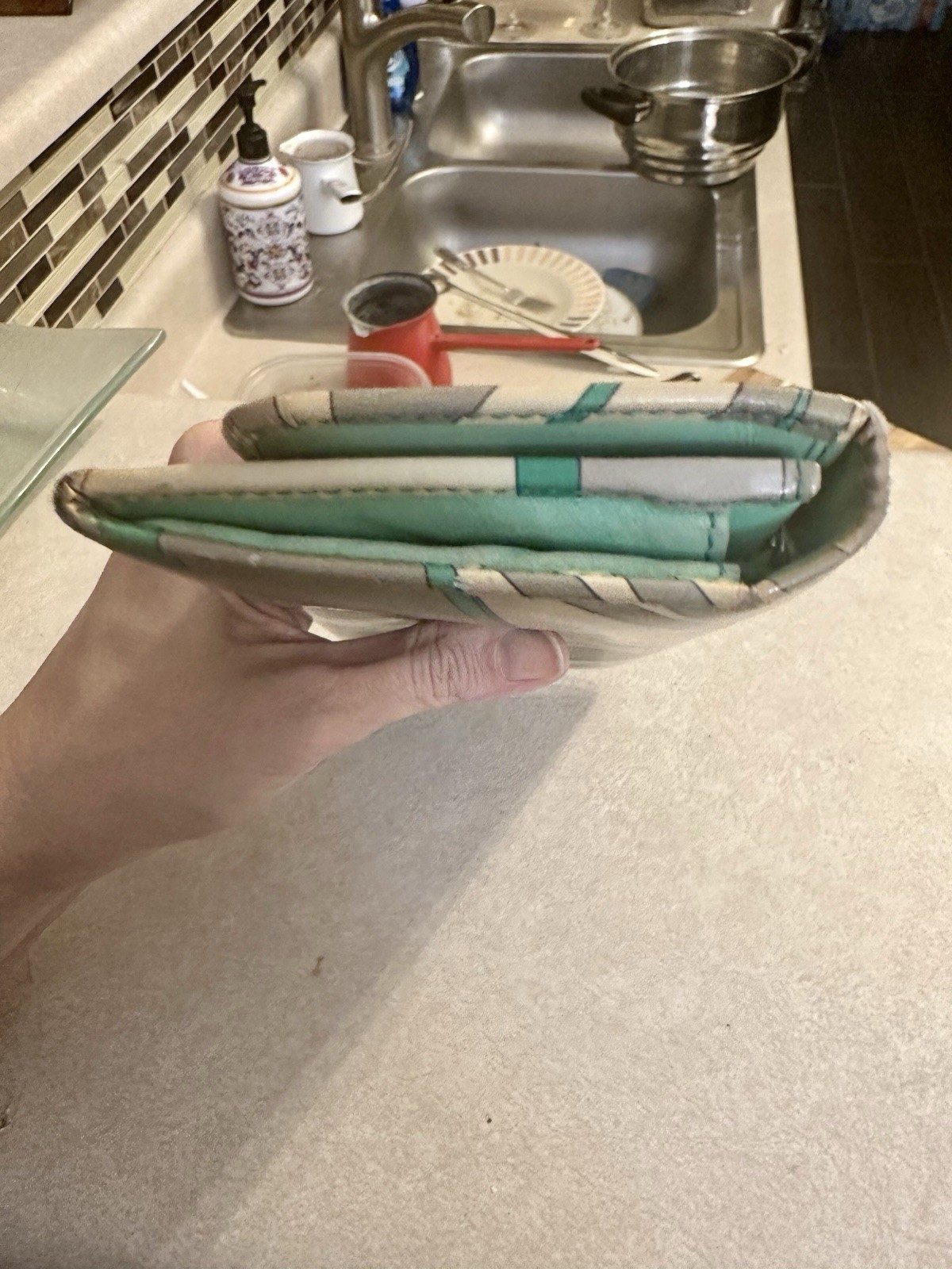 Emilio Pucci Wallet Green/White/Gray 7.4 In, Vintage In Good Condition