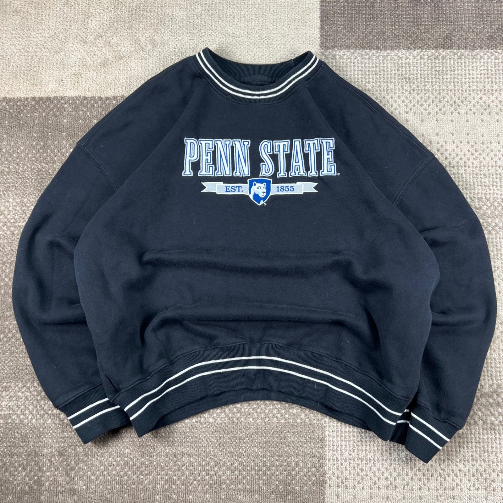 Hollister Blue Penn State Boxy Fit Sweatshirt Mens Medium Navy Blue Striped Trim