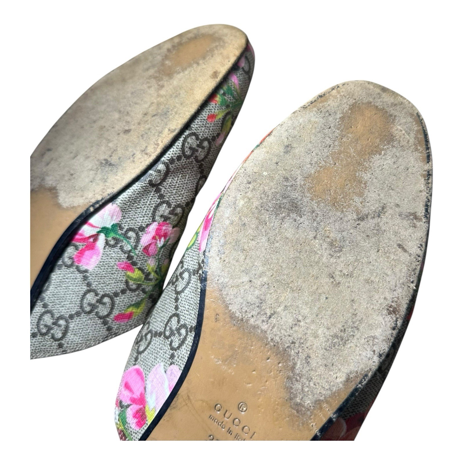 Gucci GG Supreme Princetown Blooms Flora Floral Monogram Mules Slides Size 37.5
