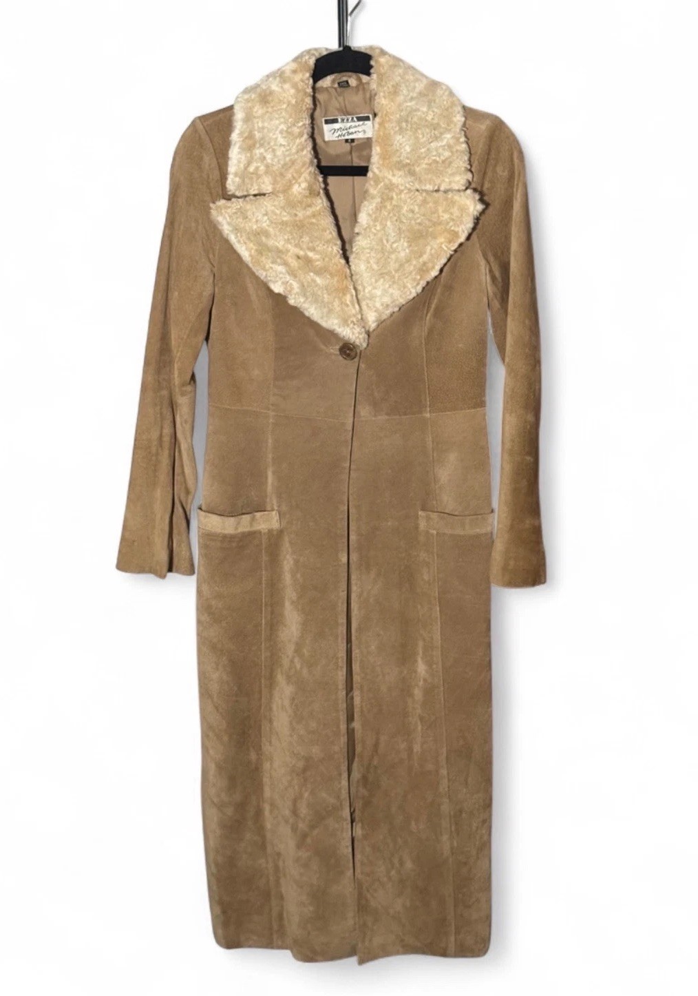 Rare Vintage Michael Hoban for EZZA Genuine Leather Shearling Collar Maxi Coat