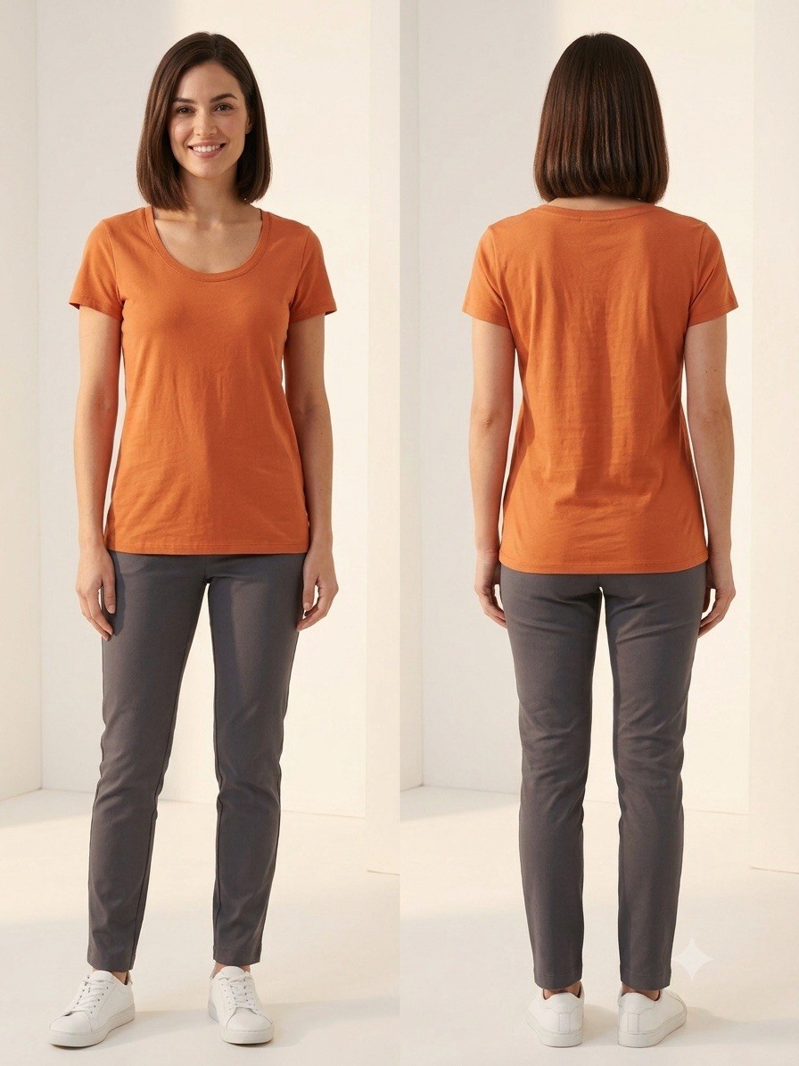 Lafayette 148 New York Orange Solid Knit Scoop Neck Stretch T-Shirt L