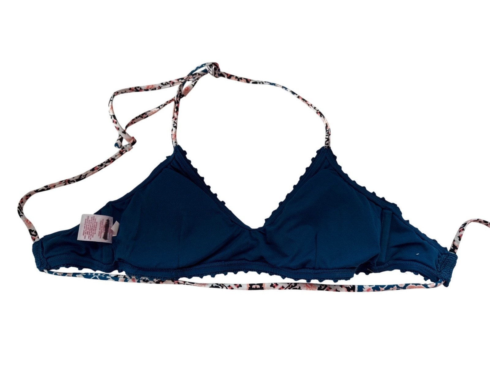 Xhilaration Crochet Bikini Top Floral Tie Straps Blue M Hand Wash Triangle Shape