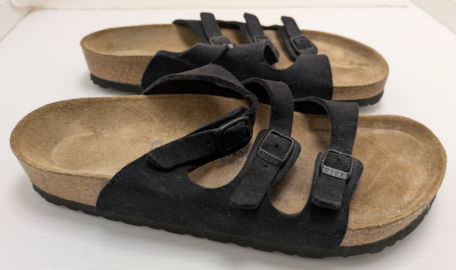 40 L9 M7 Birkenstock Florida Black Suede Soft Footbed Sandals Size 9 German Made