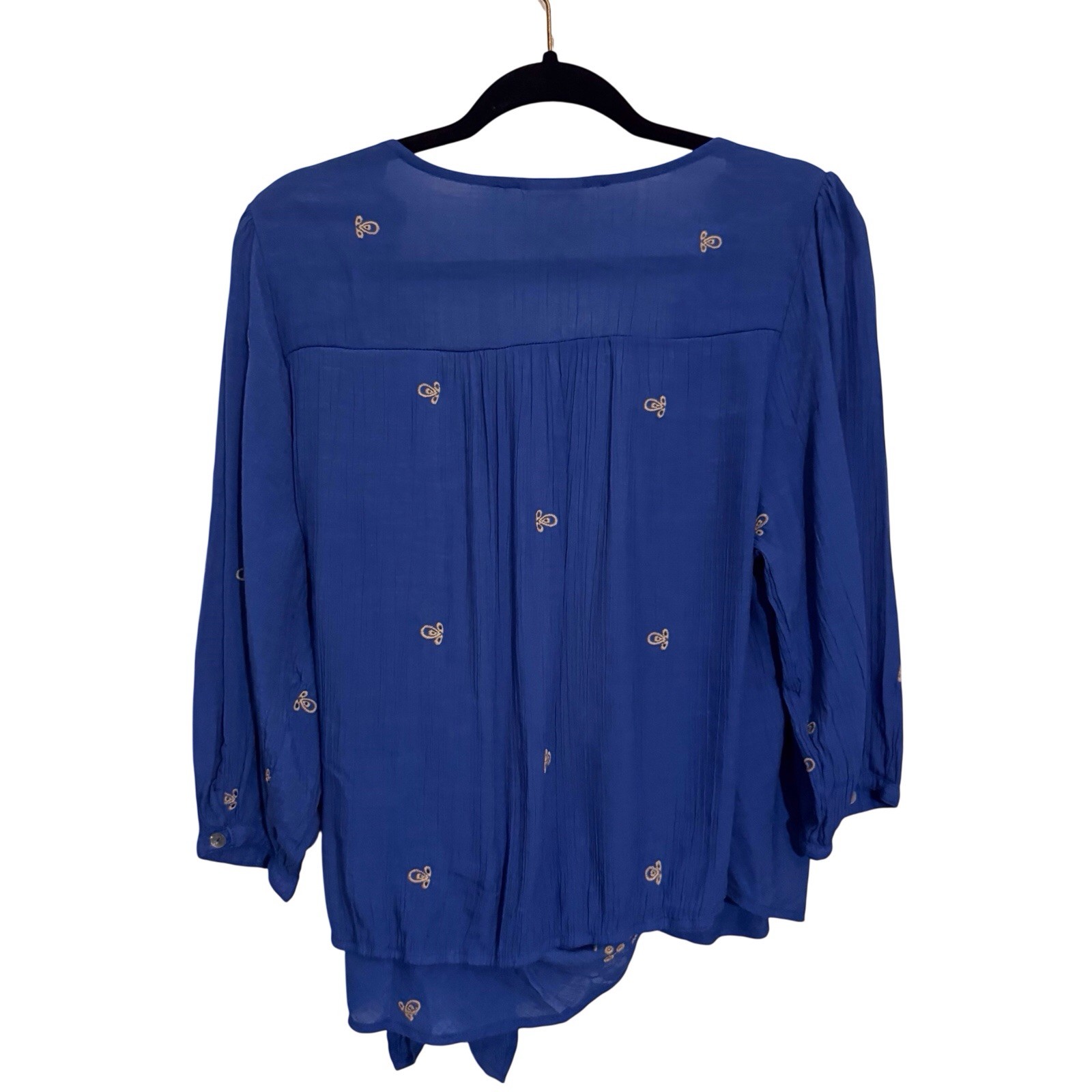 Fig And Flower Size Medium Blue Floral Embroidered Wrap Top Blouse Boho Cottage