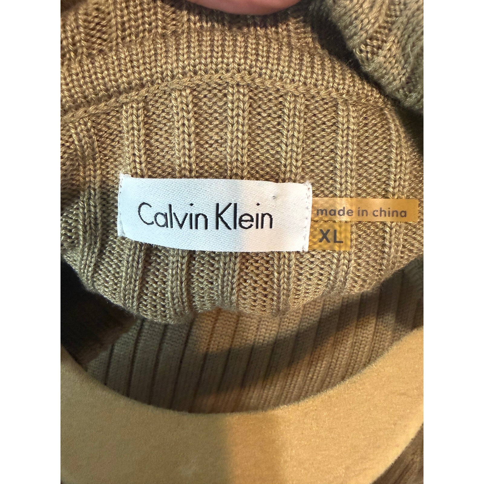 Calvin Klein XL Ribbed Cowl Neck Sweater Dress Taupe Batwing Dolman Sleeve Knit