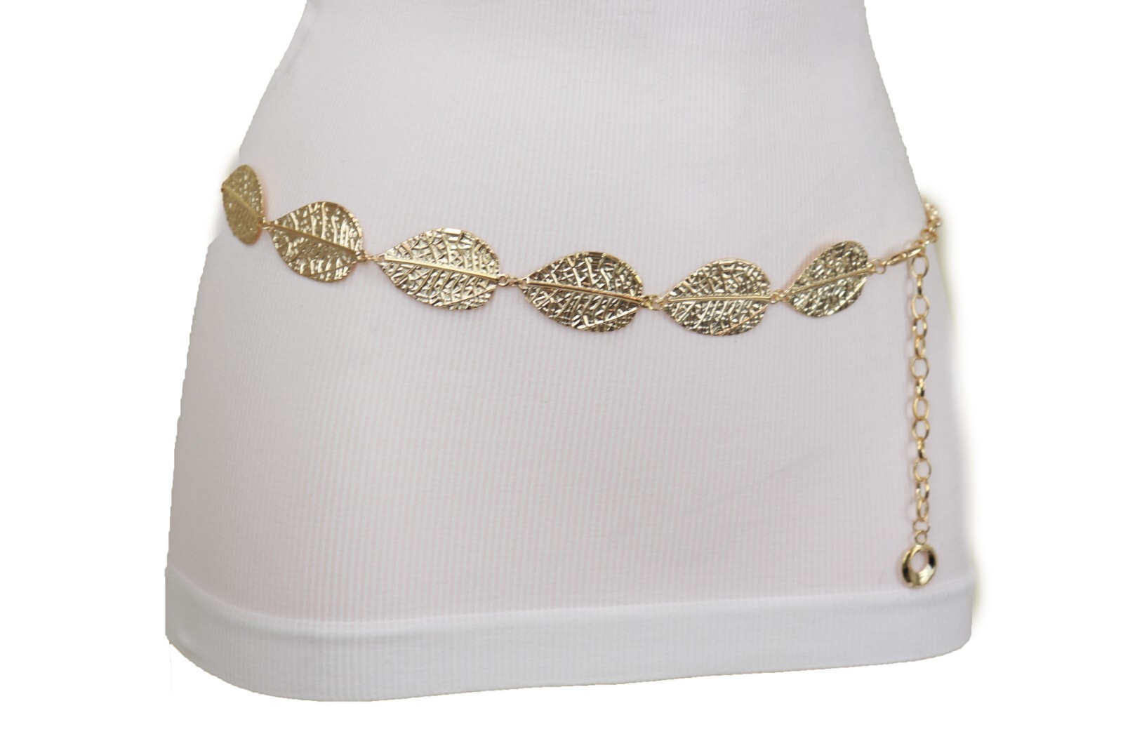 Women Gold Color Metal Chain Fashion Belt Hip High Waist Leaf Charms Size S M