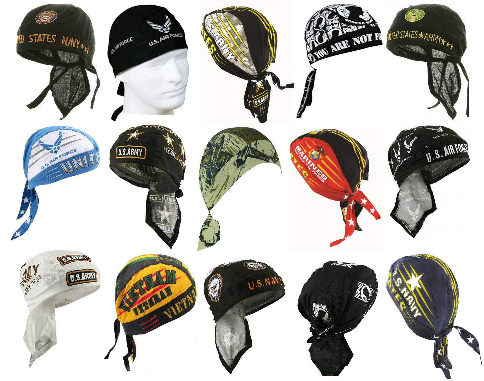 Army Navy Air Force Marine Vietnam Vet Do Rag Bandana Motorcycle Skull Cap