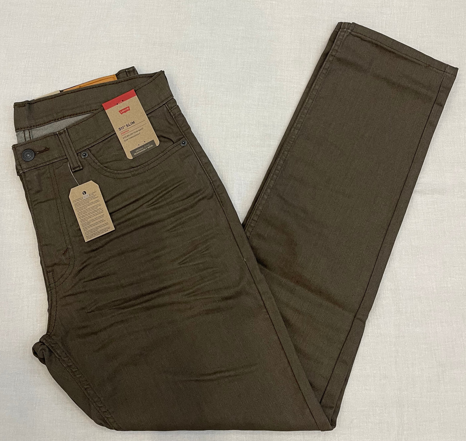 Levis 511 Slim Fit Stretch Mens Jeans 30,32,33,34,36,38 #2273 Olive Khaki-Brown