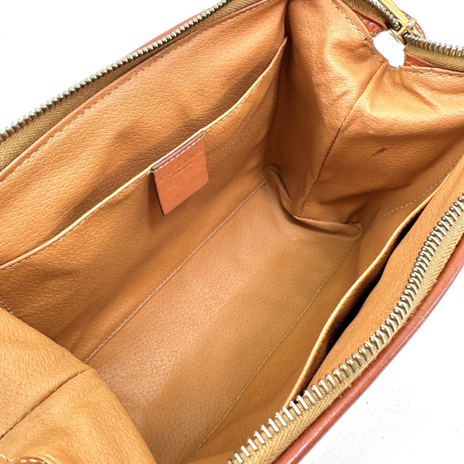 CELINE Vintage Macadam Vanity Clutch Bag Purse Cosmetic Pouch Brown