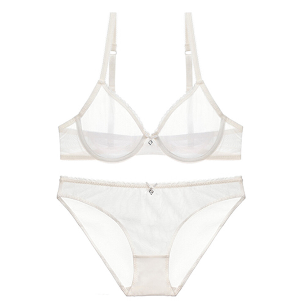 Unlined Ladies Bras Set Sexy See-Through Lingerie Mesh Underwire Brassiere Brief