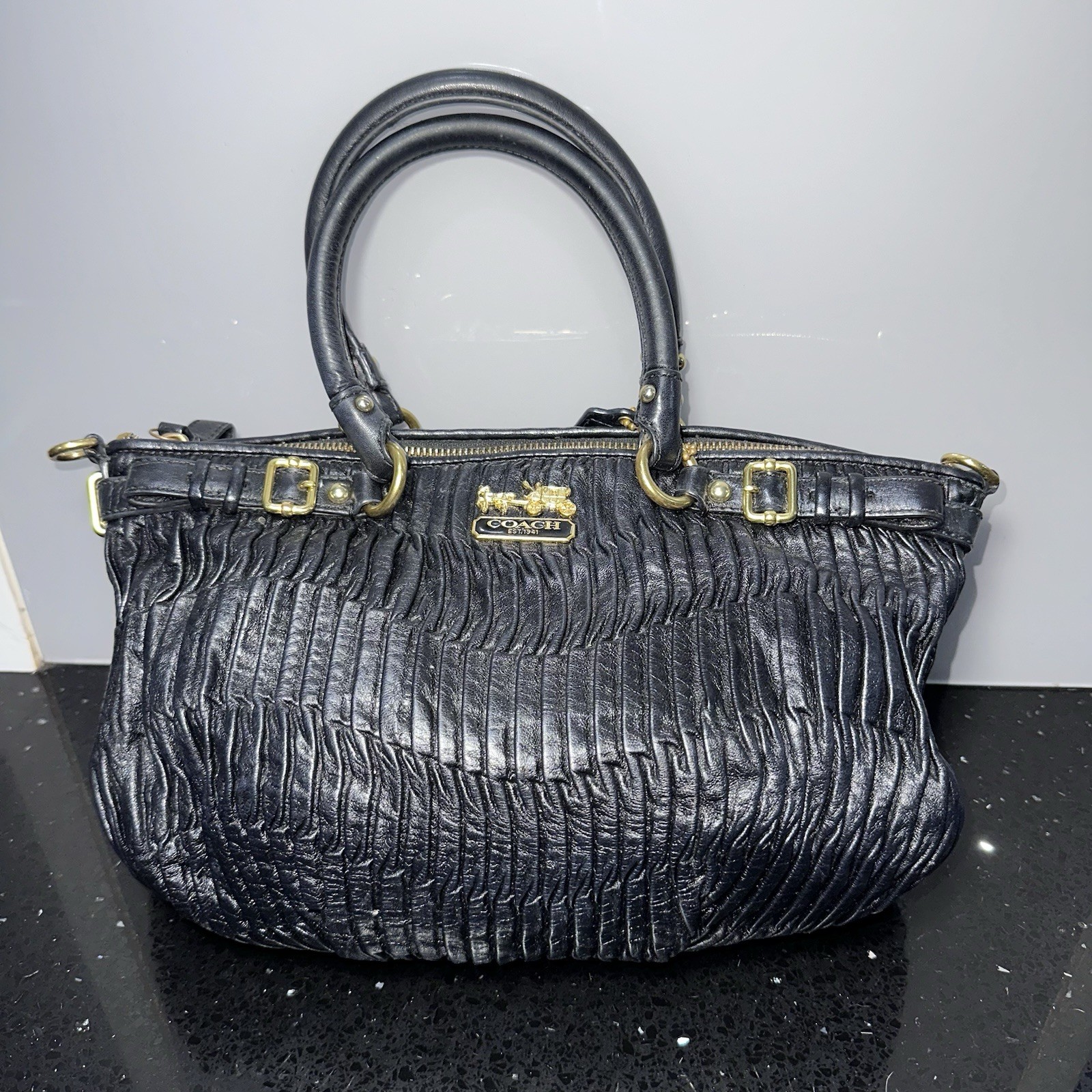 COACH Madison Sophia Gathered Black Handbag Shoulder Bag #37740