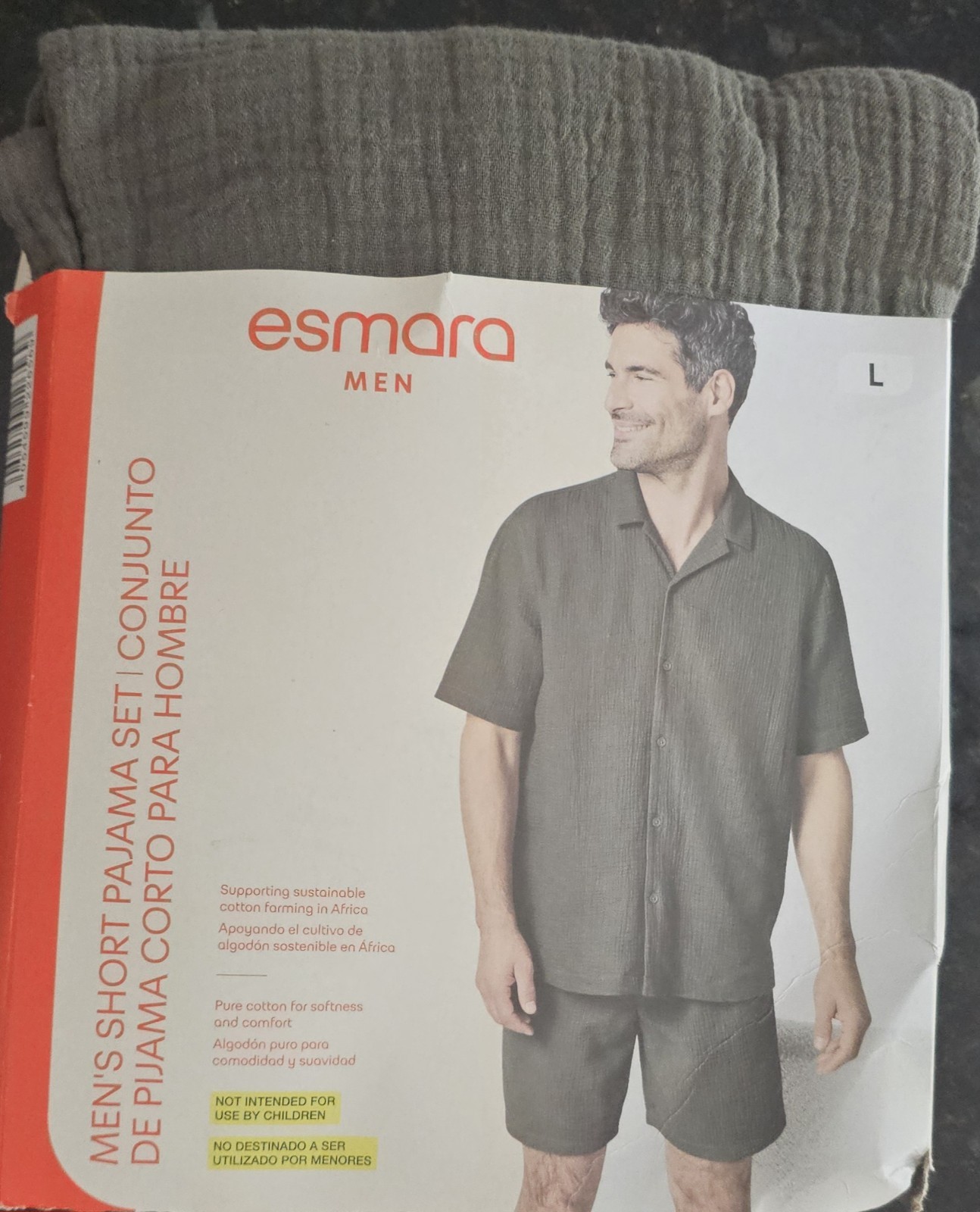 Esmara Men’s Pajama Set Large Gray Cotton Button Front Shirt Shorts NWT