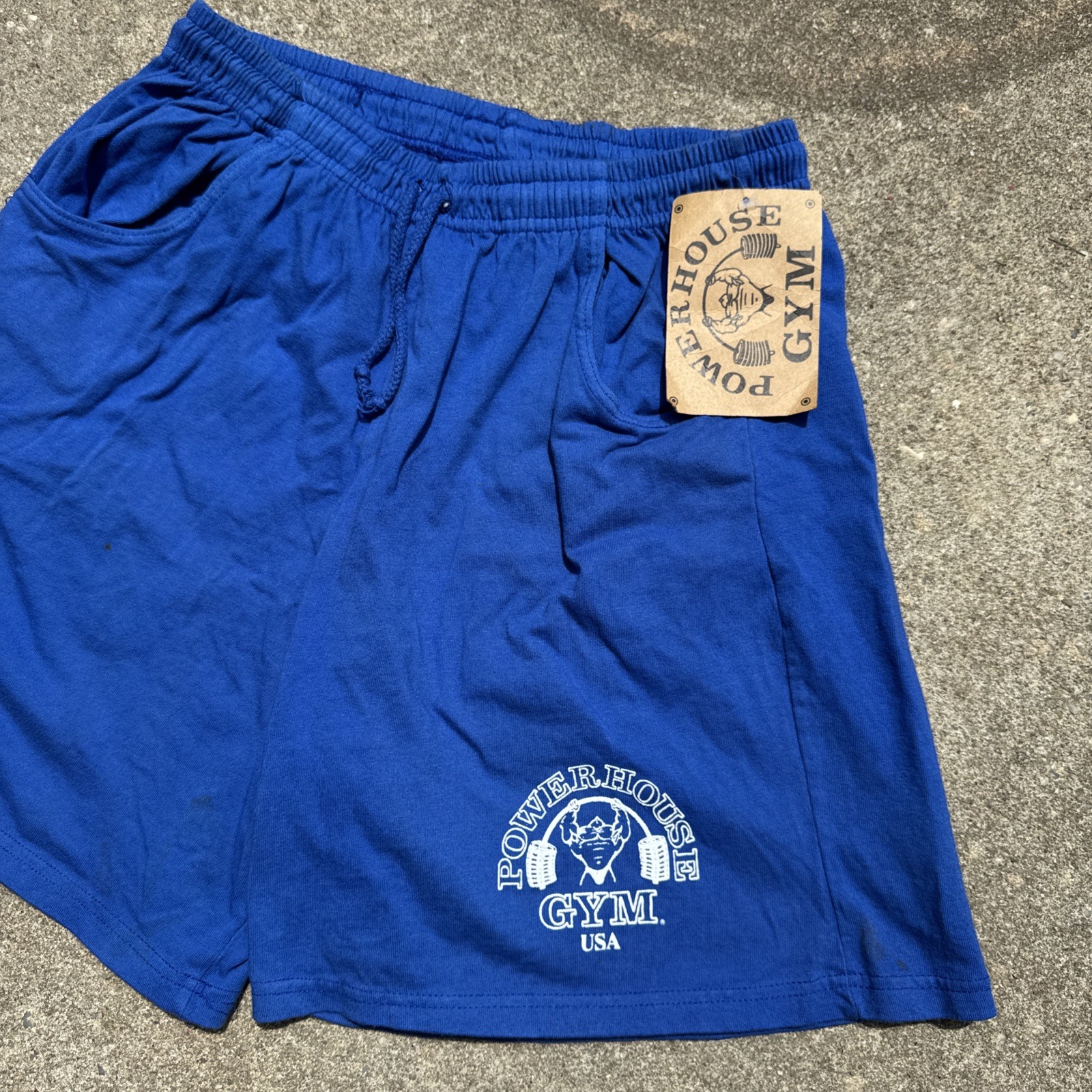 Vintage 90s Powerhouse Gym Athletic Workout Shorts Large New Blue **flaws**