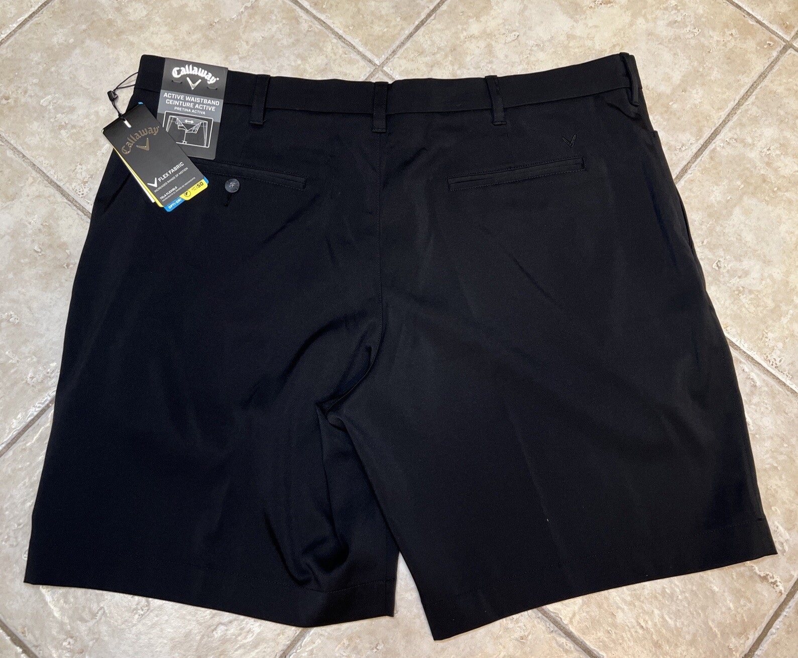 Callaway Stretch Shorts Flex Fabric Opti-Dri Mens 46 Caviar Black UPF 50 NWT