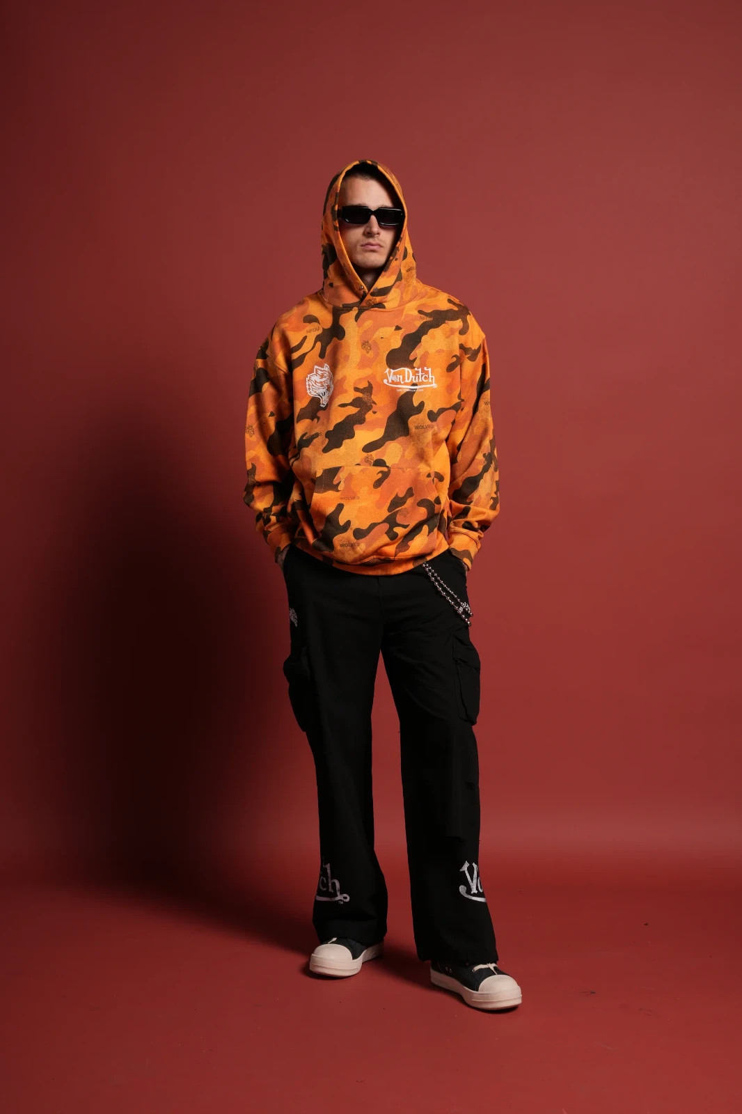 Darc Sport x Von Dutch Orange Camo Pierce Hoodie Size M Men’s NWT