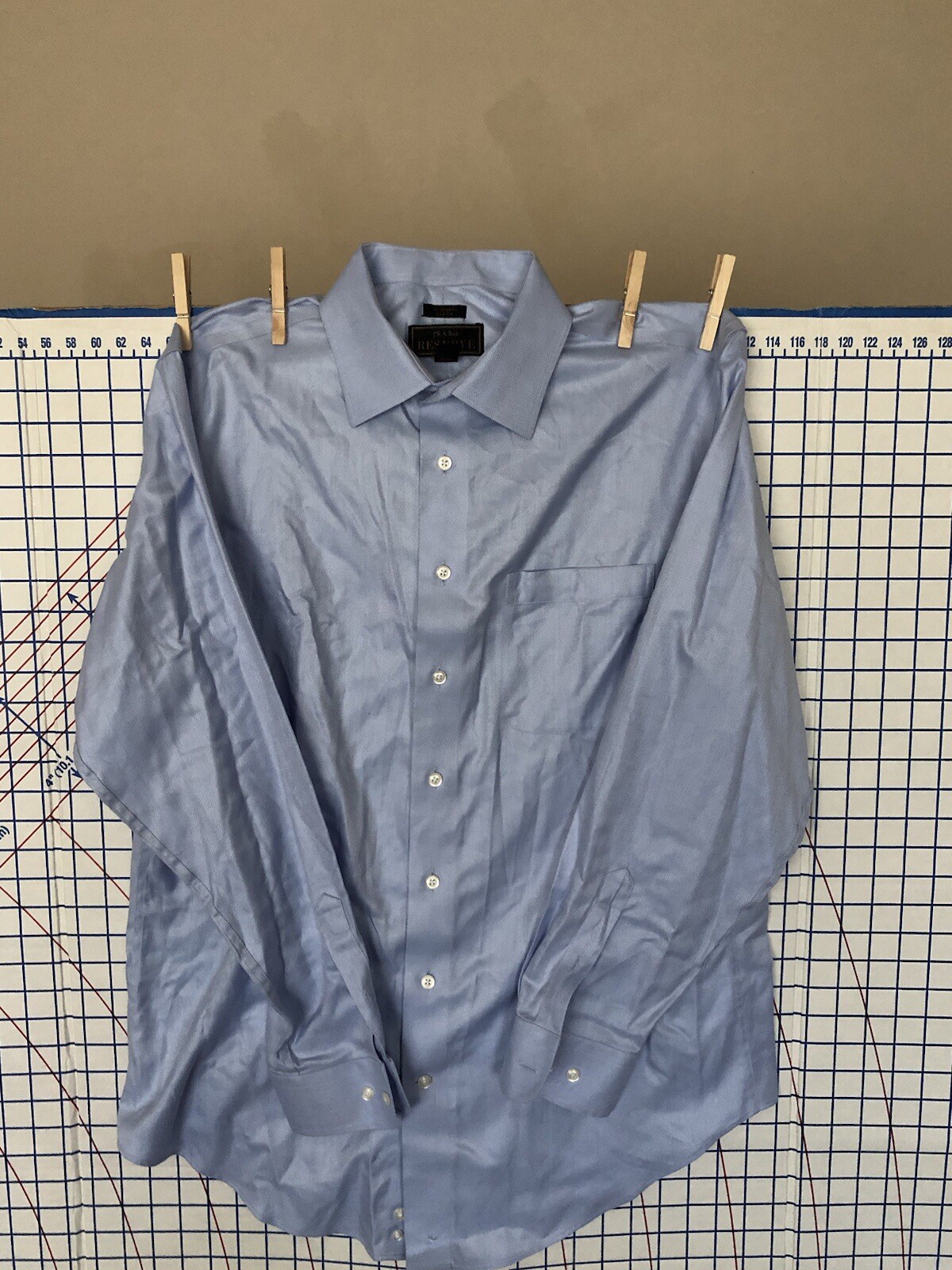 Jos A Bank Reserve Slim Fit Wrinkle-free Shirt 16×36 Blue Solid Patterned